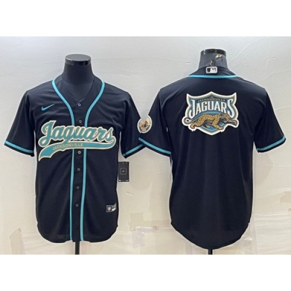 Jacksonville Jaguars Black Team Big Logo With Patch Cool Base Stitched Baseball Jersey