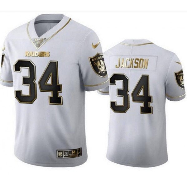 Las Vegas Raiders #34 Bo Jackson White Golden Editon Limited Stitched Jersey