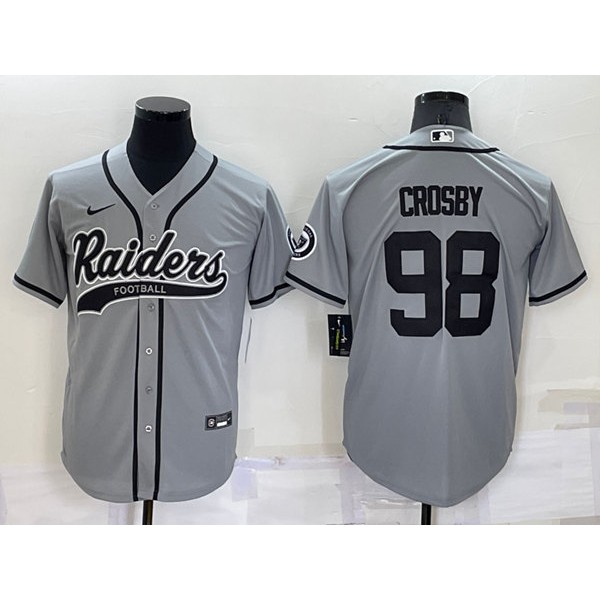 Las Vegas Raiders #98 Maxx Crosby Grey Cool Base Stitched Baseball Jersey