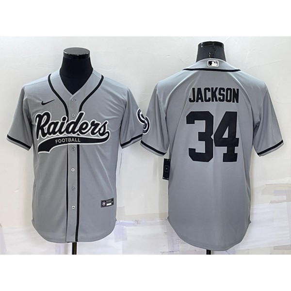 Las Vegas Raiders #34 Bo Jackson Grey Cool Base Stitched Baseball Jersey