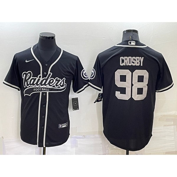 Las Vegas Raiders #98 Maxx Crosby Black Cool Base Stitched Baseball Jersey
