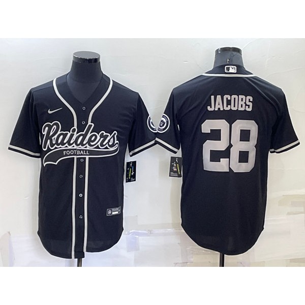 Las Vegas Raiders #28 Josh Jacobs Black Cool Base Stitched Baseball Jersey