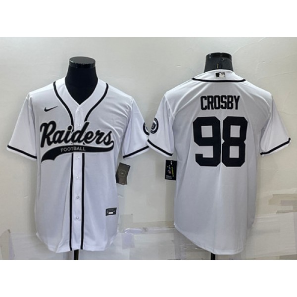 Las Vegas Raiders #98 Maxx Crosby White Cool Base Stitched Baseball Jersey