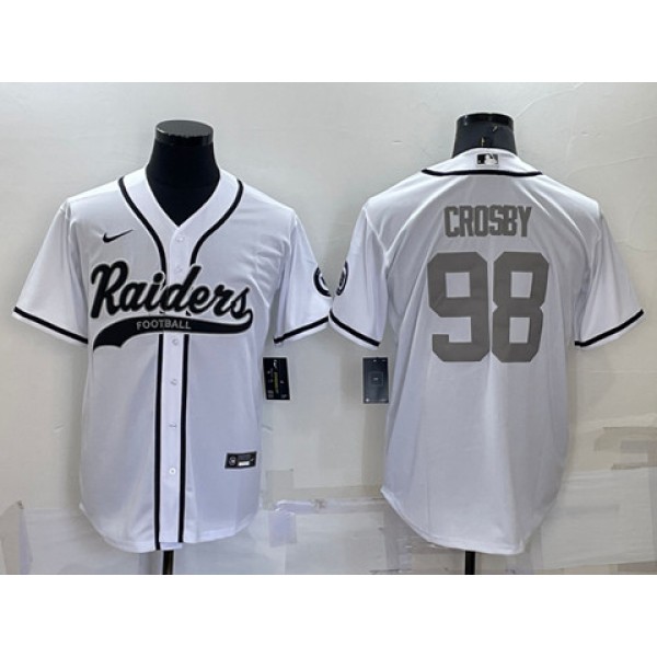 Las Vegas Raiders #98 Maxx Crosby White Gray Cool Base Stitched Baseball Jersey