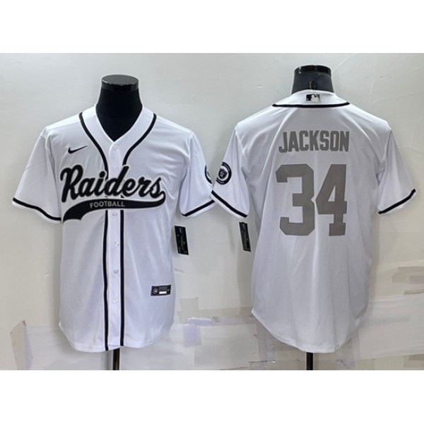 Las Vegas Raiders #34 Bo Jackson White Gray Cool Base Stitched Baseball Jersey