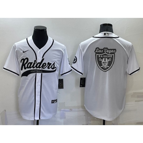 Las Vegas Raiders White Team Big Logo With Patch Cool Base Stitched Baseball Jersey