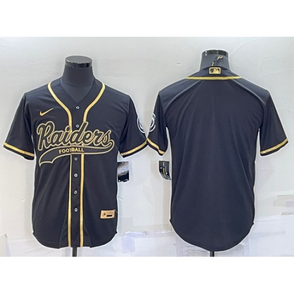 Las Vegas Raiders Blank Black Gold With Patch Cool Base Stitched Baseball Jersey