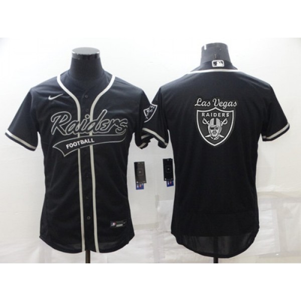 Las Vegas Raiders Black Team Big Logo With Patch Flex Base Stitched Baseball Jersey
