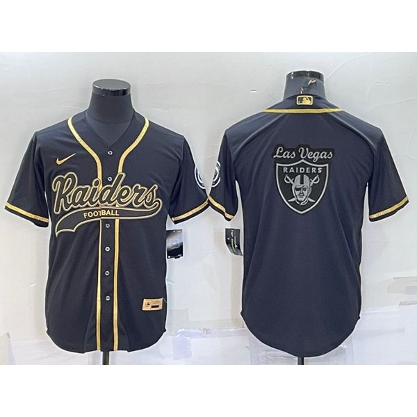 Las Vegas Raiders Black Gold Team Big Logo With Patch Cool Base Stitched Baseball Jersey