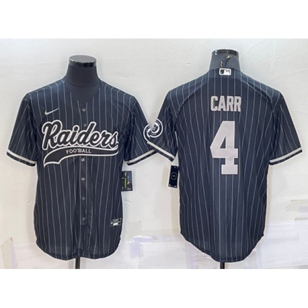 Las Vegas Raiders #4 Derek Carr Black With Patch Cool Base Stitched Baseball Jersey