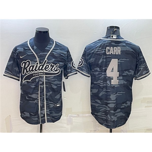 Las Vegas Raiders #4 Derek Carr Gray Camo With Patch Cool Base Stitched Baseball Jersey