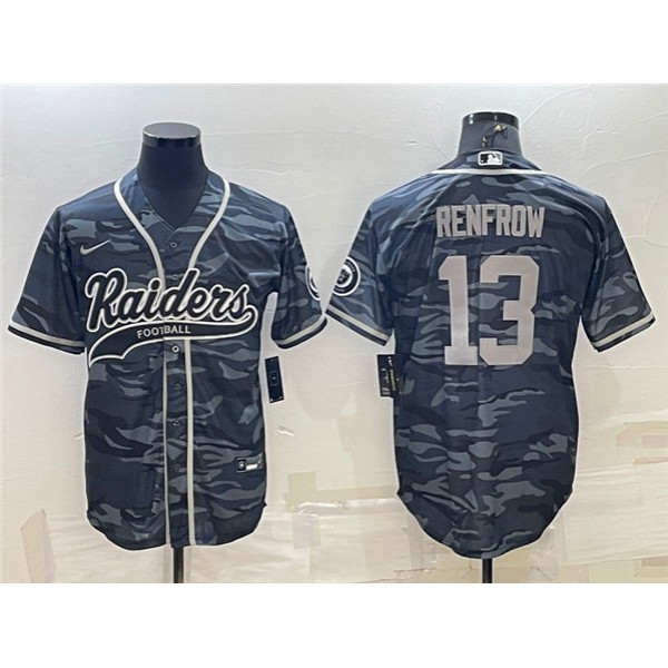 Las Vegas Raiders #13 Hunter Renfrow Gray Camo With Patch Cool Base Stitched Baseball Jersey