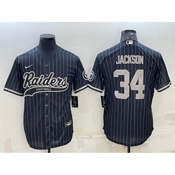 Las Vegas Raiders #34 Bo Jackson Black With Patch Cool Base Stitched Baseball Jersey