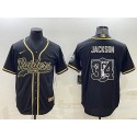 Las Vegas Raiders #34 Bo Jackson Black Gold Team Big Logo With Patch Cool Base Stitched Baseball Jersey