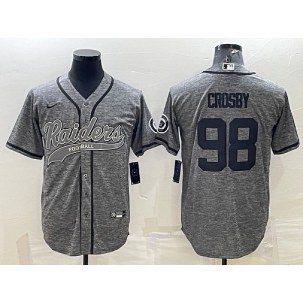 Las Vegas Raiders #98 Maxx Crosby Gray With Patch Cool Base Stitched Baseball Jersey