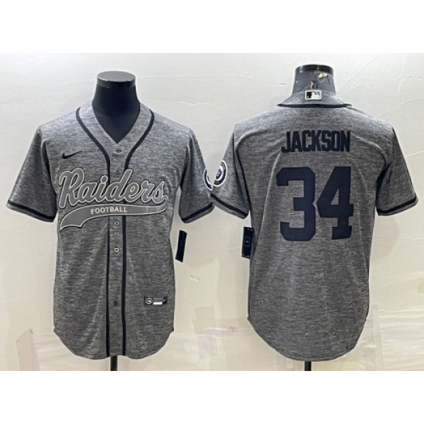 Las Vegas Raiders #34 Bo Jackson Gray With Patch Cool Base Stitched Baseball Jersey