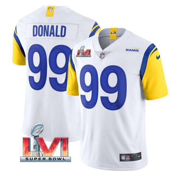 Los Angeles Rams #99 Aaron Donald White 2022 Super Bowl LVI Vapor Limited Stitched Jersey