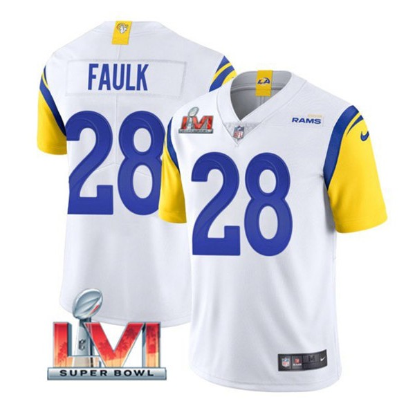 Los Angeles Rams #28 Marshall Faulk White 2022 Super Bowl LVI Vapor Limited Stitched Jersey