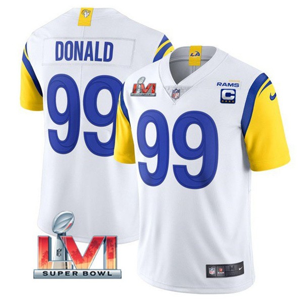 Los Angeles Rams #99 Aaron Donald White 2022 With C Patch Super Bowl LVI Vapor Limited Jersey