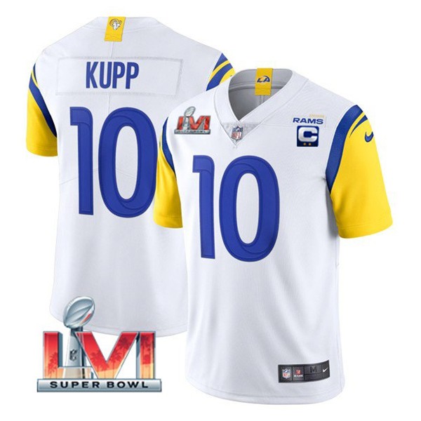 Los Angeles Rams #10 Cooper Kupp 2022 White With C Patch Super Bowl LVI Vapor Limited Jersey
