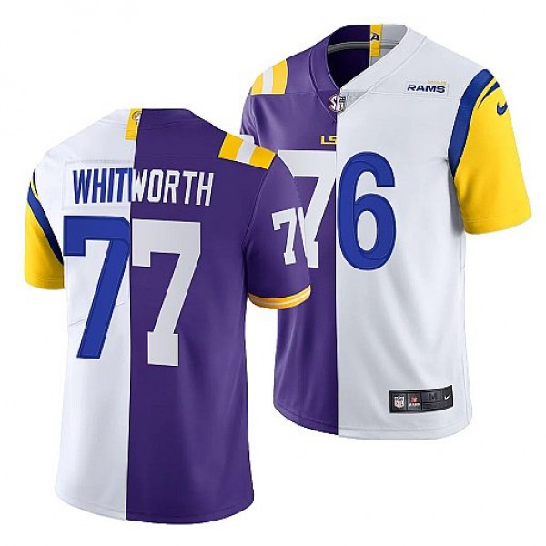 Los Angeles Rams X LSU Tigers #77 Andrew Whitworth Purple White Split Stitched Jersey