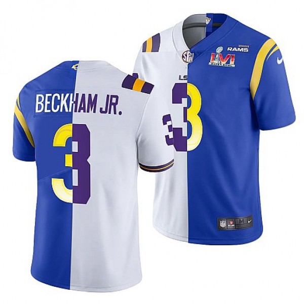 Los Angeles Rams X LSU Tigers #3 Odell Beckham Jr. White Royal Split Stitched Jersey