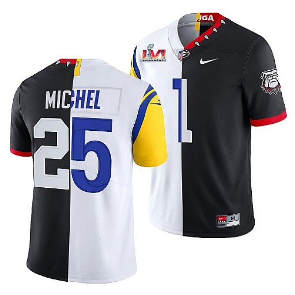 Los Angeles Rams X Georgia Bulldogs #25 Sony Michel Black White Split Stitched Jersey