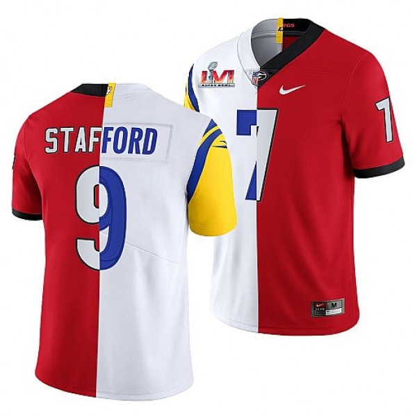 Los Angeles Rams X Georgia Bulldogs #9 Matthew Stafford Red White Split Stitched Jersey