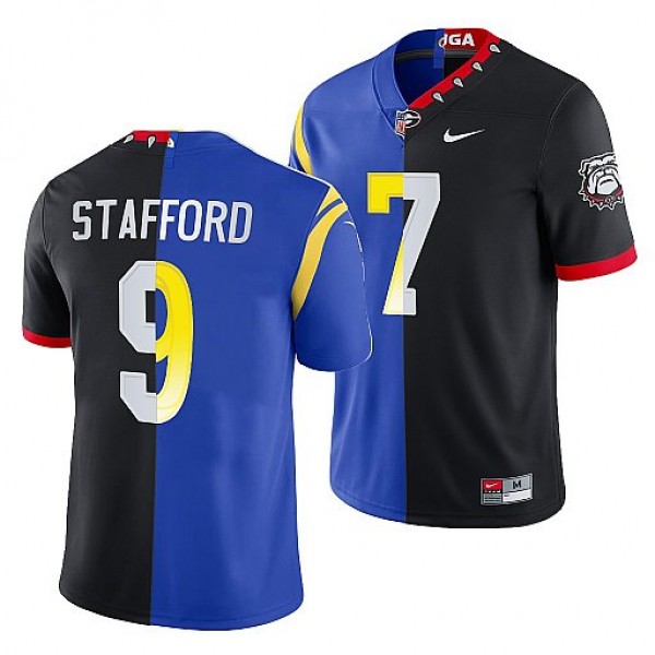 Los Angeles Rams X Georgia Bulldogs #9 Matthew Stafford Black Royal Split Stitched Jersey