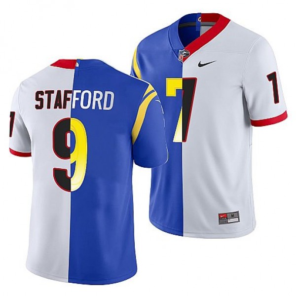 Los Angeles Rams X Georgia Bulldogs #9 Matthew Stafford White Royal Split Stitched Jersey