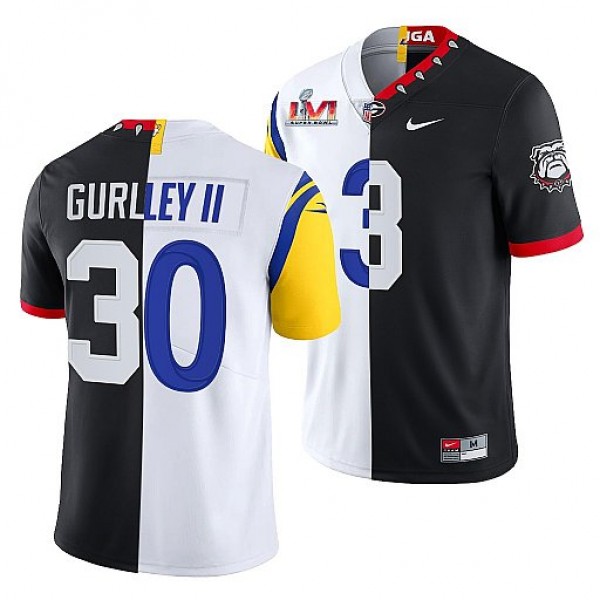 Los Angeles Rams X Georgia Bulldogs #30 Todd Gurley II Black White Split Stitched Jersey