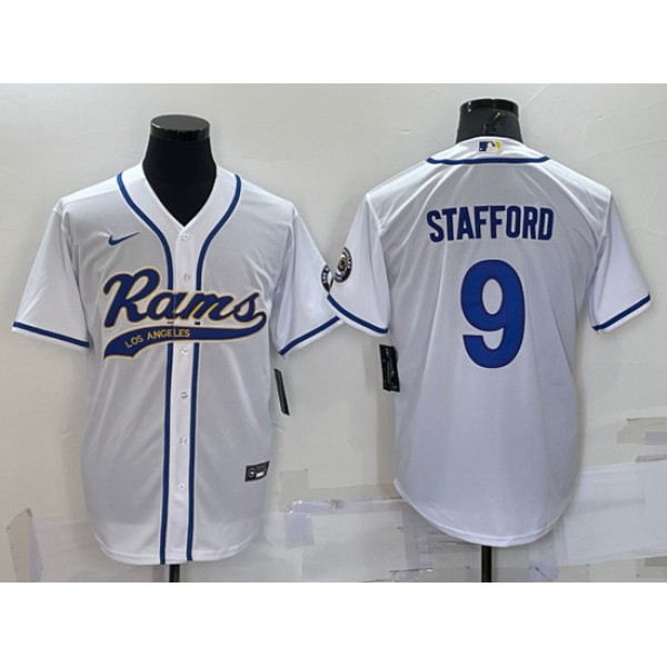 Los Angeles Rams #9 Matthew Stafford White With Patch Cool Base Stitched Baseball Jersey