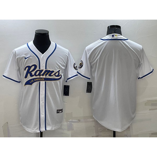 Los Angeles Rams Blank White With Patch Cool Base Stitched Baseball Jersey