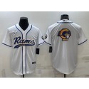 Los Angeles Rams White Team Big Logo With Patch Cool Base Stitched Baseball Jersey
