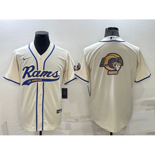 Los Angeles Rams Bone Team Big Logo With Patch Cool Base Stitched Baseball Jersey