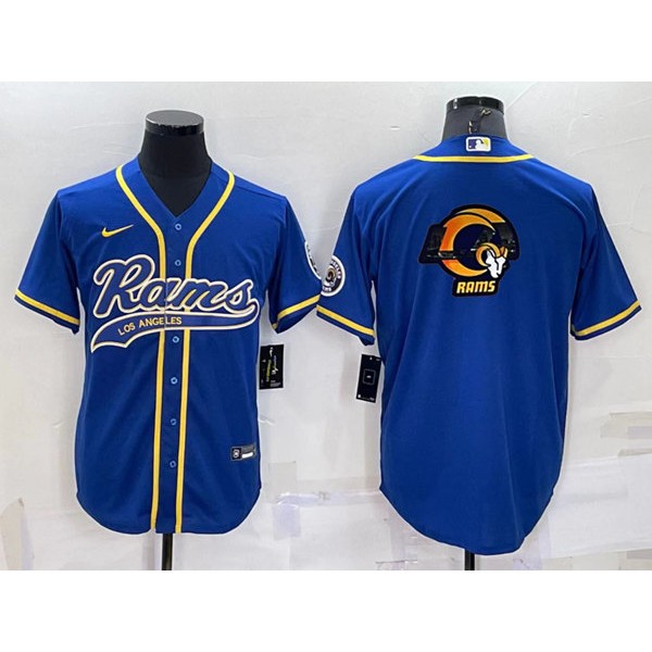 Los Angeles Rams Royal Team Big Logo With Patch Cool Base Stitched Baseball Jersey