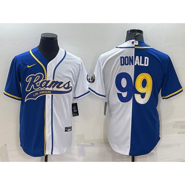 Los Angeles Rams #99 Aaron Donald Royal White Split With Patch Cool Base Stitched Baseball Jersey