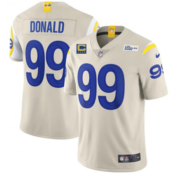 Los Angeles Rams 2022 #99 Aaron Donald Bone White With 4-Star C Patch Stitched Jersey