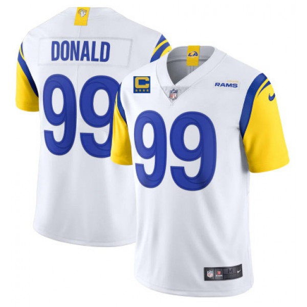 Los Angeles Rams 2022 #99 Aaron Donald White With 4-Star C Patch Stitched Jersey