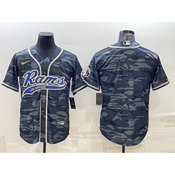 Los Angeles Rams Blank Gray Navy With Patch Cool Base Stitched Baseball Jersey