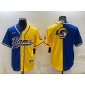 Los Angeles Rams Royal Yellow Split Team Big Logo With Patch Cool Base Stitched Baseball Jersey
