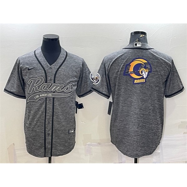 Los Angeles Rams Gray Team Big Logo With Patch Cool Base Stitched Baseball Jersey