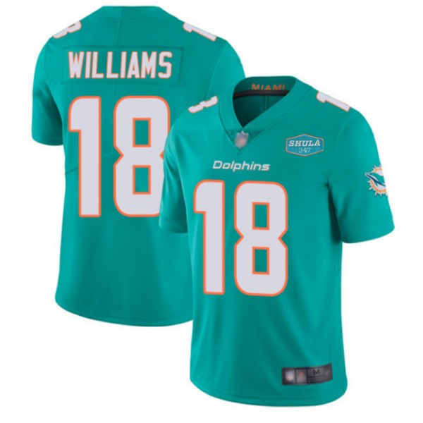 Miami Dolphins #18 Preston Williams Aqua With 347 Shula Patch 2020 Vapor Untouchable Limited Stitched Jersey