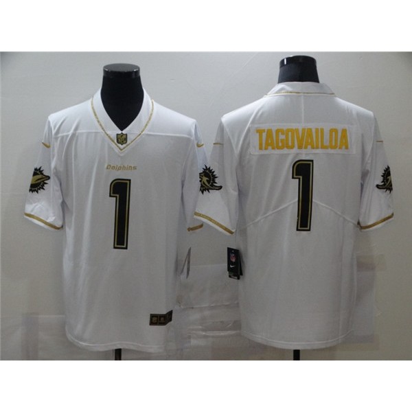 Miami Dolphins #1 Tua Tagovailoa White Golden Stitched Jersey