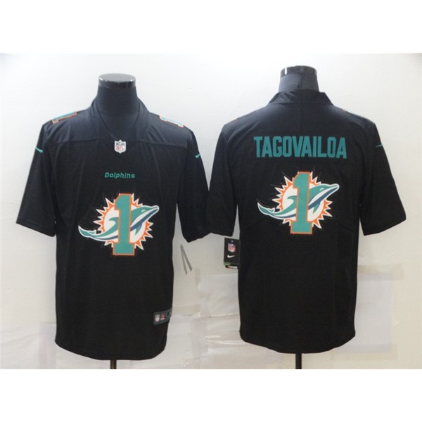 Miami Dolphins #1 Tua Tagovailoa Black Shadow Logo Limited Stitched Jersey