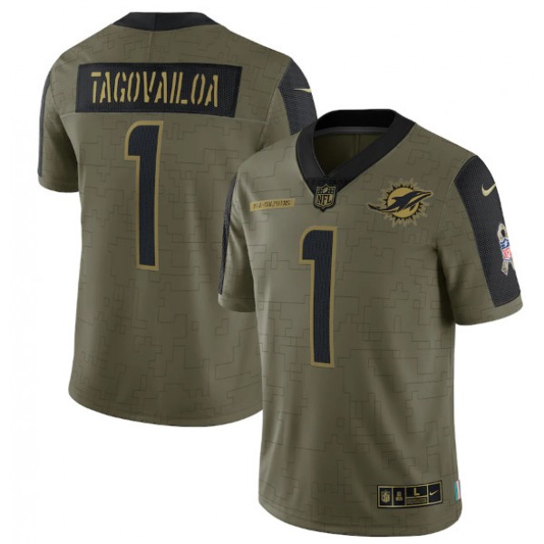 Miami Dolphins #1 Tua Tagovailoa 2021 Olive Salute To Service Limited Stitched Jersey