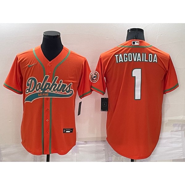Miami Dolphins #1 Tua Tagovailoa Orange Cool Base Stitched Baseball Jersey