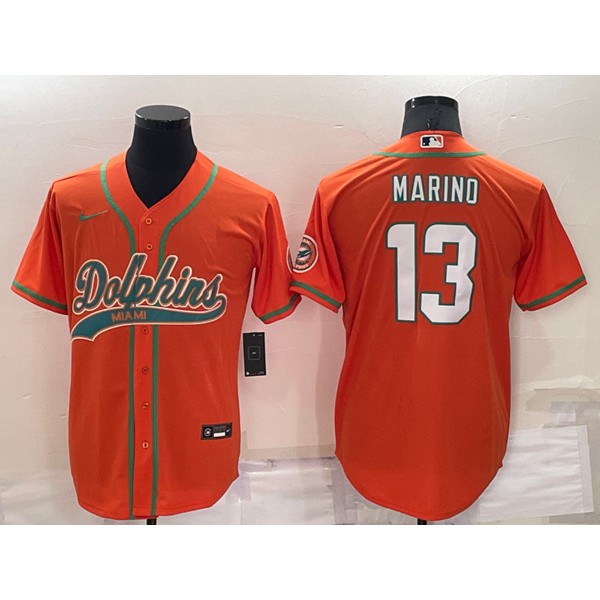 Miami Dolphins #13 Dan Marino Orange Cool Base Stitched Baseball Jersey