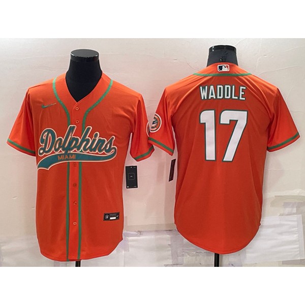 Miami Dolphins #17 Jaylen Waddle Orange Cool Base Stitched Baseball Jersey
