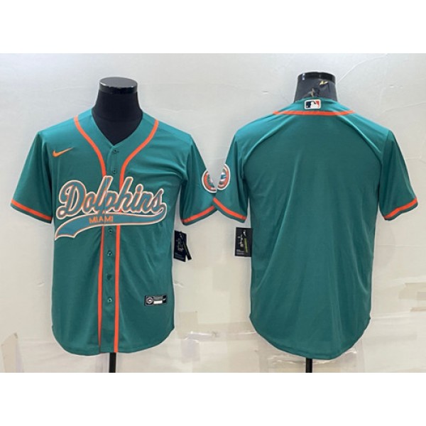 Miami Dolphins Blank Aqua With Patch Cool Base Stitched Baseball Jersey